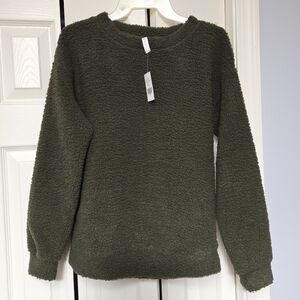 NWT Olive Green Fuzzy Sherpa Long Sleeve Crew Neck Top